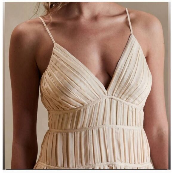 Banana Republic JACQUI Pleated Maxi Dress in Ivory, Spaghetti Strap, 14, NWOT - Picture 3 of 11